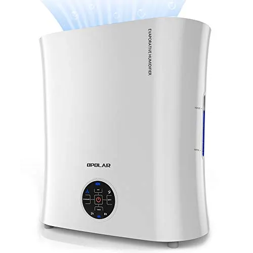 Evaporative Humidifier with Wick Filter, 0.8Gal Water Tank Lasts about 15H, No Cool Mist, No Leakage, Top Filling, Sleep Mode, Easy to Clean, LED Control Timer Setting for Home Office Babyroom Bedroom
