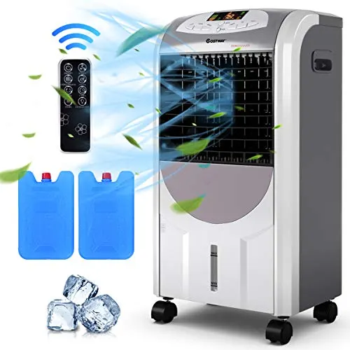 COSTWAY Air Cooler and Heater, Compact Portable Air Conditioner with Fan Filter Humidifier Ice Crystal Box Remote Control, Evaporative Cooler and Heater for Indoor, Home Office Dorms